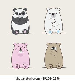 Cute bear, grizzly and panda vector illustration.Funny animal cartoon character for kids graphic resources.