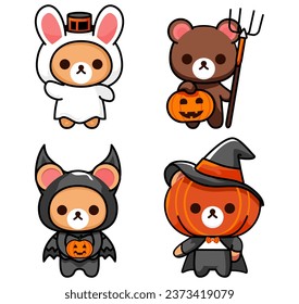 Cute Bear In Halloween Customes Pack