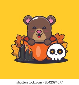 cute bear in halloween pumpkin