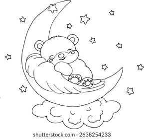 cute bear hand drawing sleeping in the sky