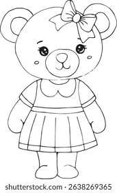 cute bear hand drawing wearing skirt and ribbon