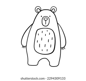 Gehörter Bär. Handgezeichnet gezeichnetes Waldtier einzeln auf weißem Hintergrund. Waldumrissgrafik