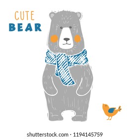 Cute bear hand drawn illustration. 