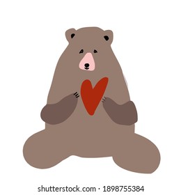 Cute bear hand drawn  illustration with romantic heart.