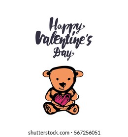 Cute bear hand drawn  illustration with romantic quote. Hand lettering design