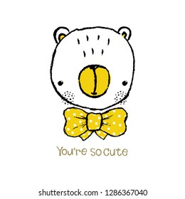 Cute bear hand drawn portrait. Vector illustration.