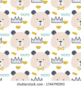 Cute bear hand drawn seamless vector fill. Cute childish drawing. Baby wrapping paper, textile, vector illustration 