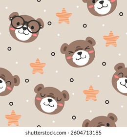 Cute bear hand drawn seamless pattern designs for print on fabric and other uses.