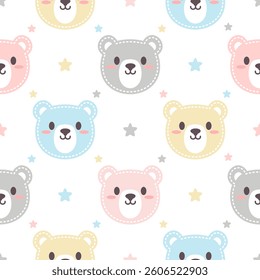 Cute bear hand drawn seamless pattern design for print on fabric and other uses
