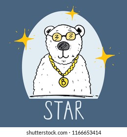 Cute Bear hand drawn sketch, T-shirt print design for kids vector illustration.