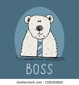 Cute Bear hand drawn sketch, T-shirt print design for kids vector illustration.