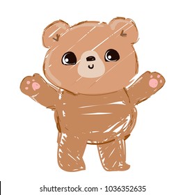 Cute Bear, Hand Drawn Vector Illustration Teddy Bear