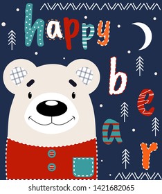 Cute bear hand drawn vector illustration. Can be used for printing, baby clothes design, baby shower invitation card.