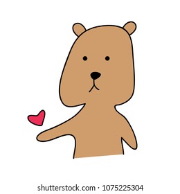 cute bear with hand holding heart. vector illustration