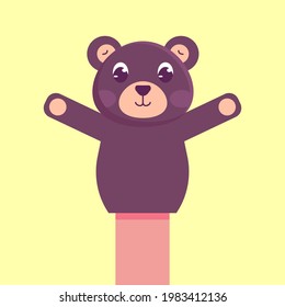 Cute bear hand puppet cartoon illustration