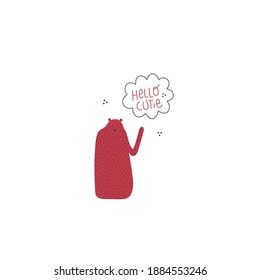 Oso lindo y letras escritas a mano Hola corbata al estilo escandinavo simple. Ilustración de vectores dibujada a mano para decoración, diseño, textil, tarjetas, carteles.