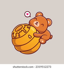Cute Bear Hanging On Honeycomb Cartoon Vector Icon Illustration. Animal Food Icon Concept Isolated Premium Vector. Flat Cartoon Style