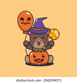 cute bear happiness in halloween day