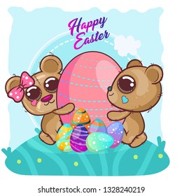 cute bear with happy easter egg. vector