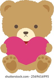 Cute bear has pink big heart.