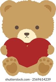 Cute bear has red big heart.