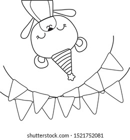 cute bear with hat party and garlands vector illustration design