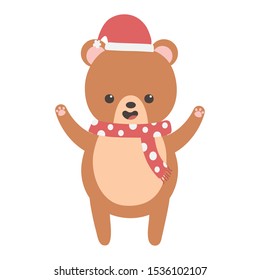 cute bear with hat and scarf merry christmas vector illustration