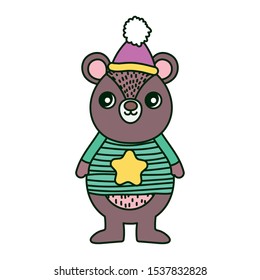 cute bear with hat and sweater happy christmas vector illustration