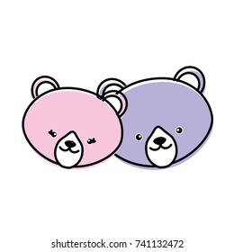 cute bear head animal couple together