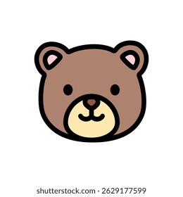 Cute bear head cartoon in colored outline style, isolated on white. Perfect for children’s books, forest animals, and character design.