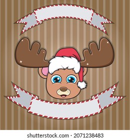 Cabeza De Oso Con Sombrero De Navidad. Etiqueta y cartel en blanco. Carácter, mascota e icono. vector e ilustración.