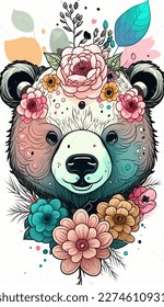 Cabeza de oso cortado con flores