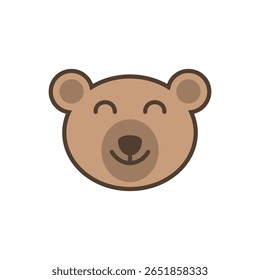 Cute bear head icon. Smiling teddy bear face. Adorable animal vector illustration on white background.