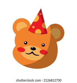 Cute bear head party vector flat icon