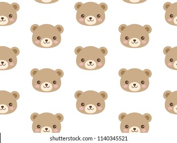 Cute bear head pattern. Vector seamless pattern with smiling bear character.