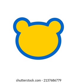 Cute bear head. The teddy bear is the symbol of Mother's Day. Yellow icon with a blue outline on a white background. Vector.