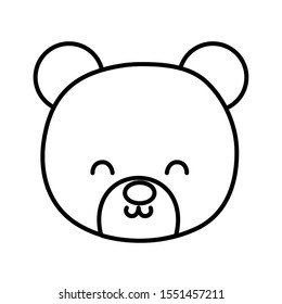 cute bear head toy on white background vector illustration thick line