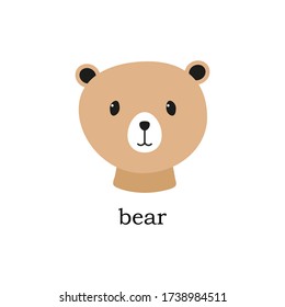 Cute bear head vector. Animal cartoon print illustration isolated on white.