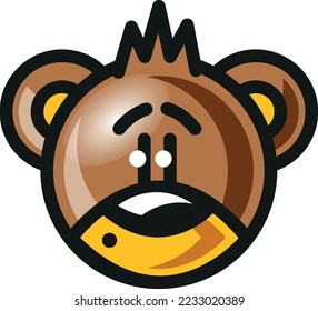 Cute bear head vector image in cartoon style. Funny teddy face illustration for kids and baby.