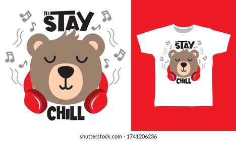 Cute bear with headphone design vector illustration ready for print on t-shirt.