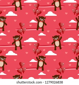 Cute bear and heart balloon seamless pattern. Cute animal in Valentine concept.