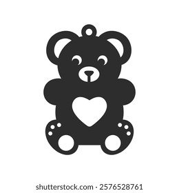 Cute bear with heart design for earring, pendant or keychain. Teddy bear jewelry silhouette laser cut template. Cnc cutting with metal, wood or leather. Vector stencil