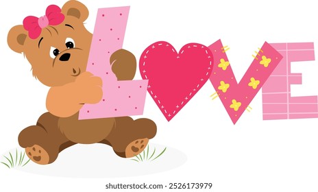 Cute bear with heart love vector illustration