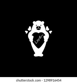 Cute Bear with Heart with quote Love, stickers, Valentine's Day - glyph style vector white