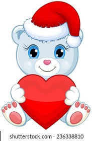 Cute Bear With A Heart And A Santa Hat 