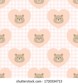 Cute bear heart seamless background repeating pattern, wallpaper background, cute seamless pattern background
