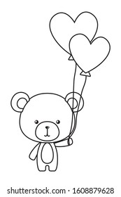 Cute bear with hearts balloons design, Animal zoo life nature character childhood and adorable theme Vector illustration