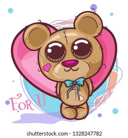 Cute Bear with hearts - Illustration