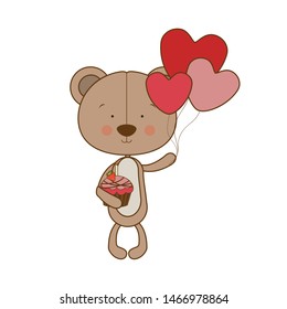 cute bear with helium balloons and cake