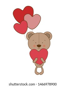 cute bear with helium balloons on white background